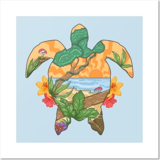 Turtle Summer Beach Paradise Posters and Art